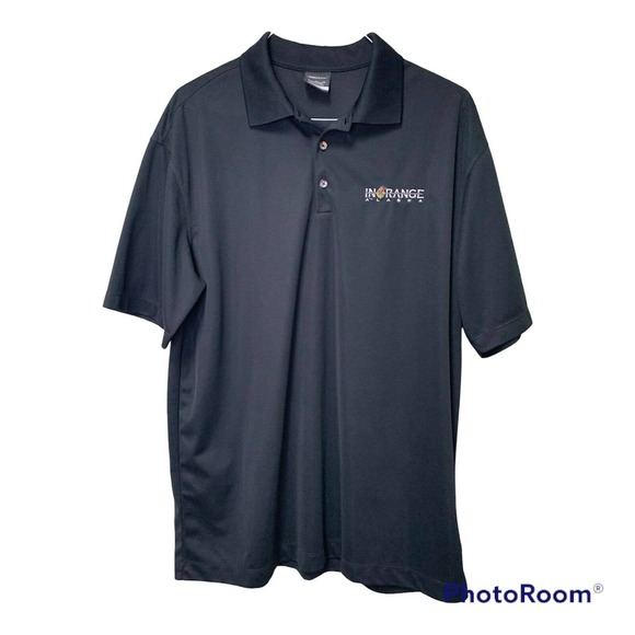 Nike Dri Fit Mens XL Black Polo Golf Shirt White Swoosh In Range Alaska Logo - Picture 1 of 10